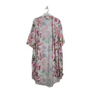Show Me Your Mumu One Size Cream Pink Floral Short Sleeve Cotton Cardigan Kimono